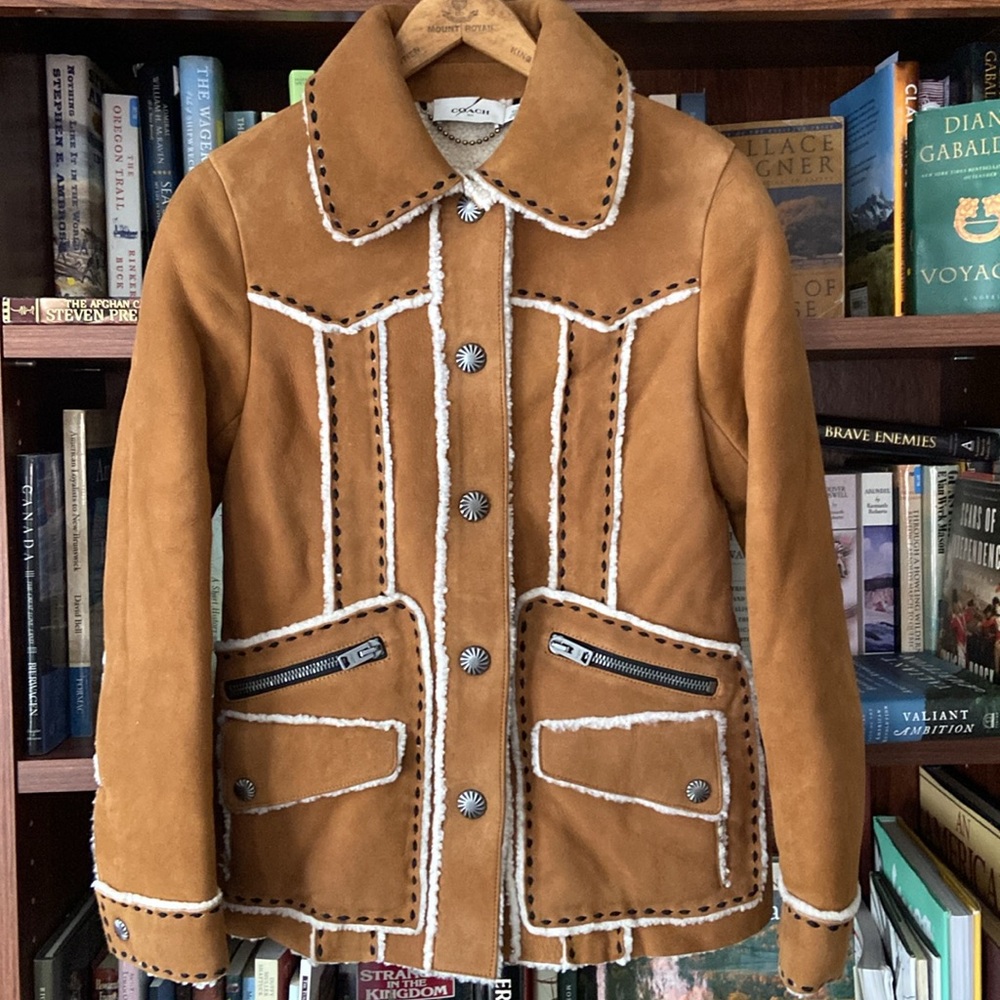 COACH Shearling Jacket in Amber Women's Size 0 - Picture 4 of 11